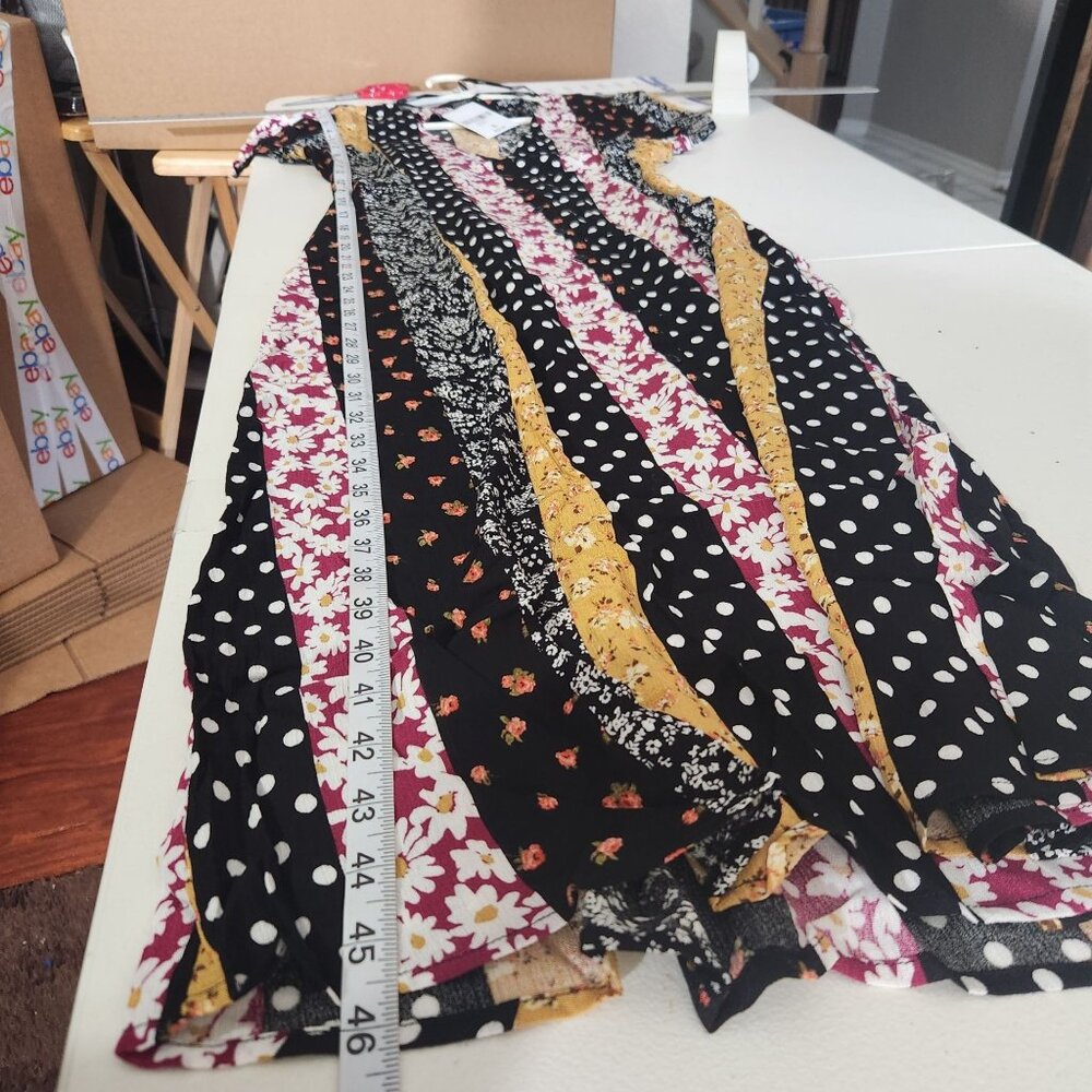 Colorful Forever 21 Dress long Small Patchwork Polka Dots & Florals Cottagecore - Picture 7 of 13